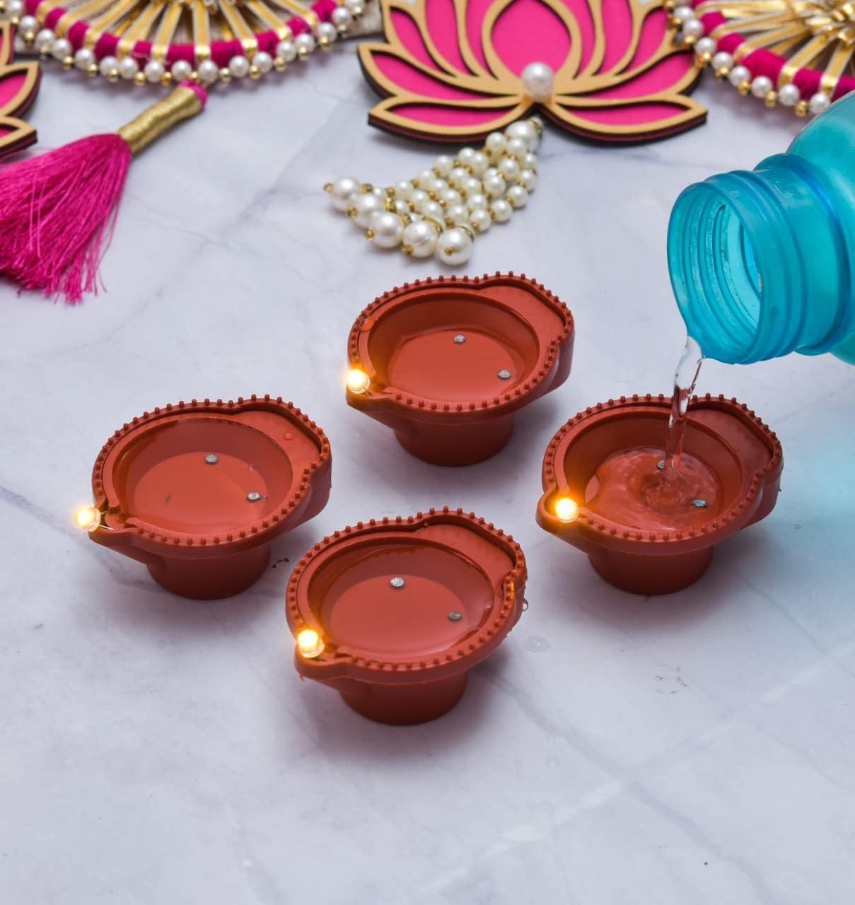 Water Sensor LED Diya for Home Décor | Flameless Diya, Safe for Kids & Pets | No Fire, No Smoke | Ideal for Diwali & Pooja